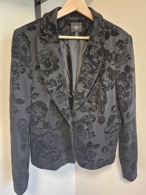 Black Floral Velvet Blazer Jacket